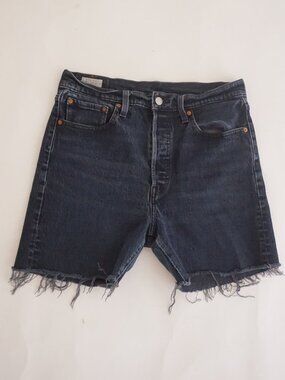 Levi's Black 501 Frayed Hem Button Fly Denim Shorts Cutoff Mid Rise 29
